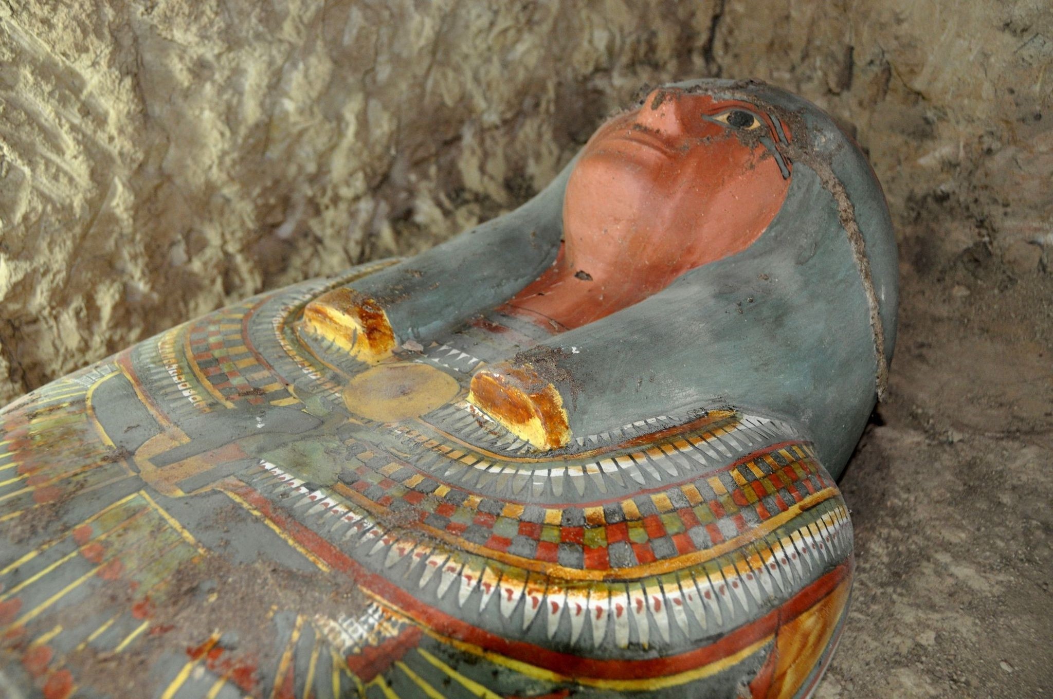 A sarcophagus containing a millennia-old mummy which was found by Spanish archaeologists near the southern Egyptian town of Luxor. (AFP Photo)