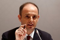 CBRT Governor Murat u00c7etinkaya speaks at a press conference in Istanbul last month.