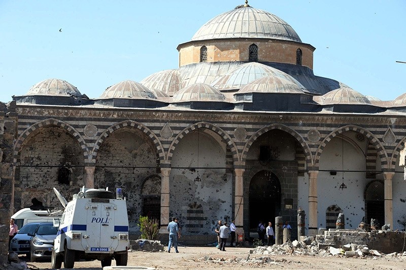 PKK terror group caused damages to 500-year old Fatih Pau015fa Mosque in Sur district of southern Diyarbaku0131r province (DHA Photo)