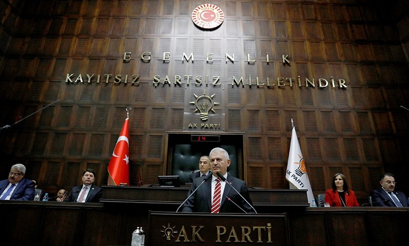 Prime Minister Binali Yu0131ldu0131ru0131m addresses members of parliament from his ruling AK Party (AKP) during a meeting at the Turkish parliament in Ankara, Turkey, November 8, 2016 (Reuters Photo