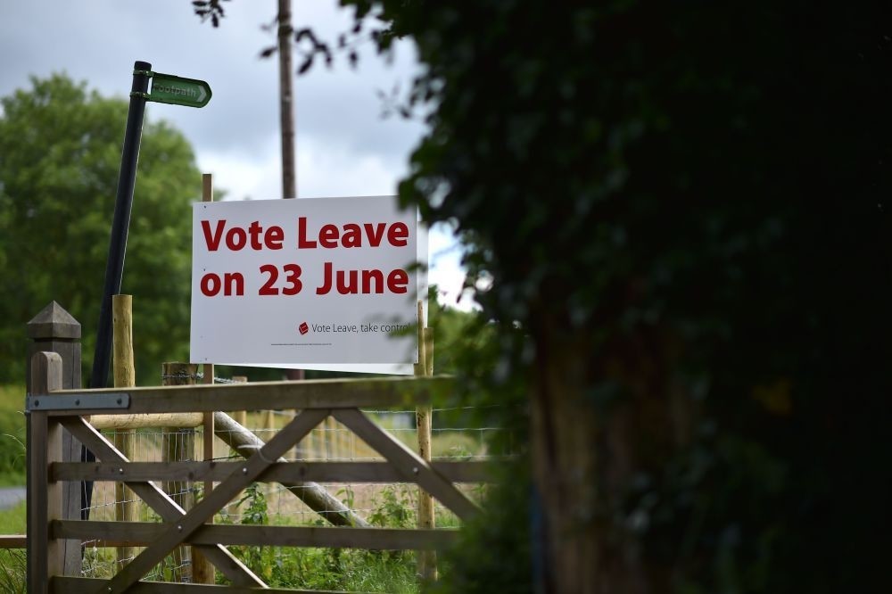 A 'Vote Leave' sign by the roadside near Tunbridge Wells urging to vote to leave the EU in the upcoming referendum, London.