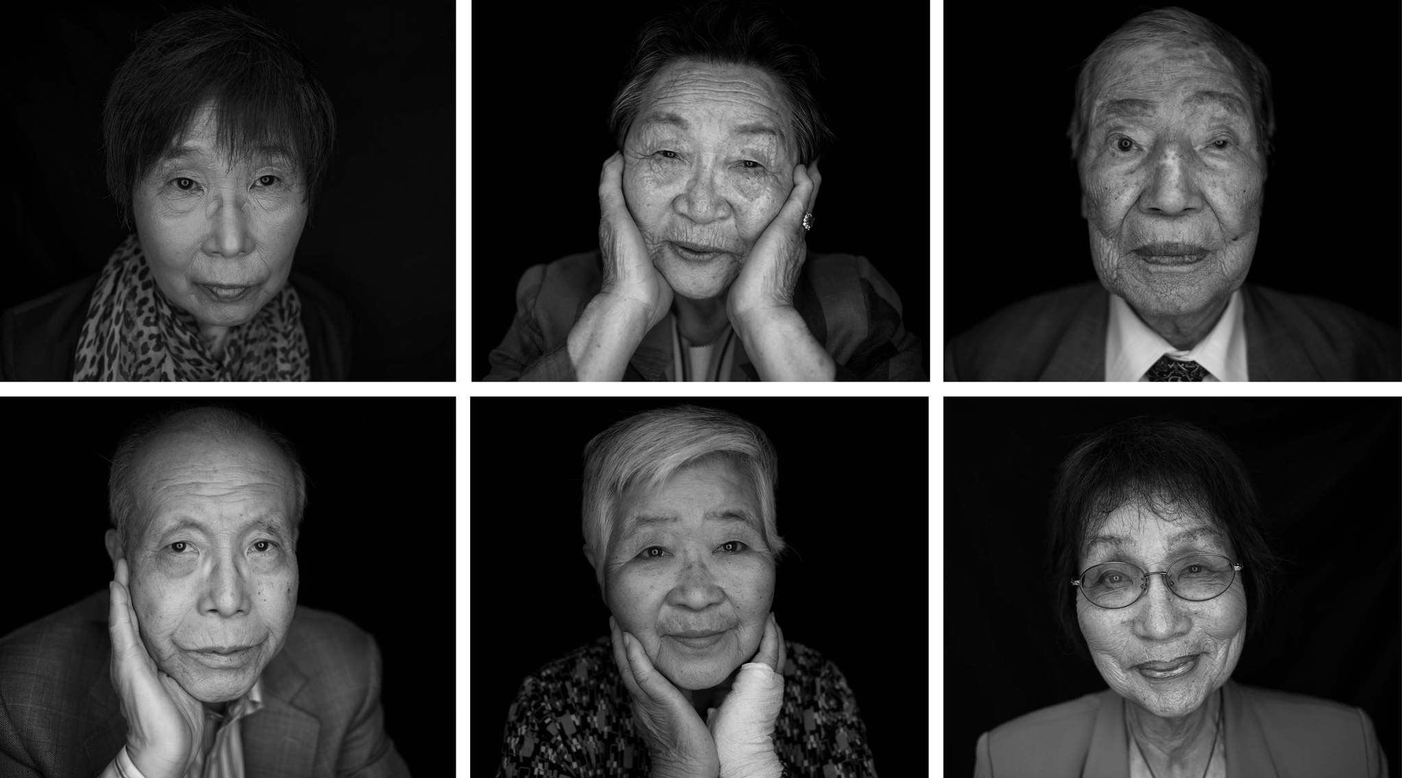 Survivors of the 1945 atomic bombing of Hiroshima, (top L to R) Keiko Ogura, Park Nam-Joo, Sunao Tsuboi, and (bottom row L to R) Shigeaki Mori, Misako Katani and Emiko Okada in Hiroshima. (AFP Photo)