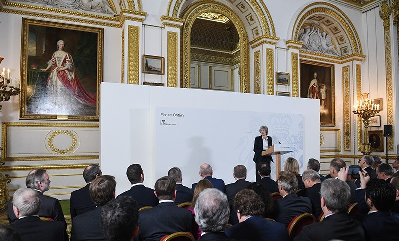 Britain's Prime Minister Theresa May (C) delivers her keynote 'Brexit speech' at Lancaster House in London, Britain 17 January 2017. (EPA Photo)