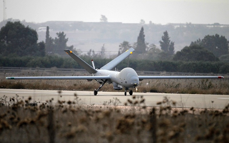 An Israeli Hermes 900 unmanned plane gets ready to fly near Israeli-Syrian border, on Nov. 29, 2016 in the Israeli-annexed Golan Heights. (AFP Photo)