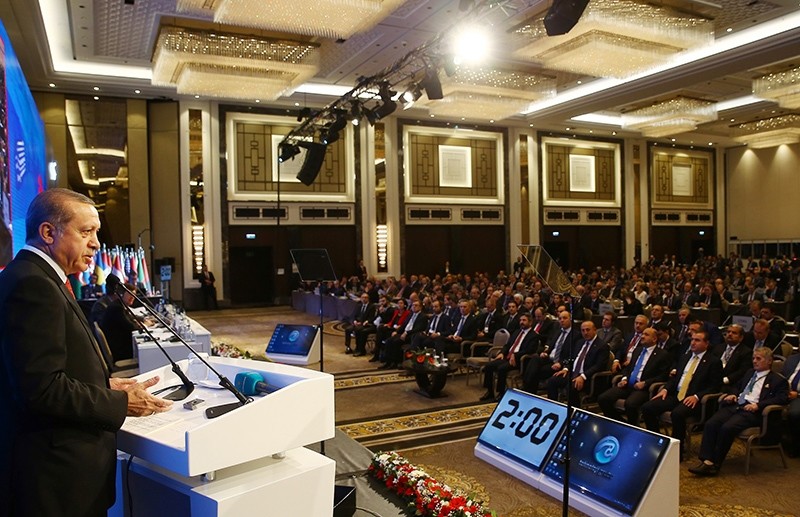 President Recep Tayyip Erdou011fan addressing the  62nd session of NATO Parliamentary Assembly in Istanbul, November 21, 2016 (IHA Photo)
