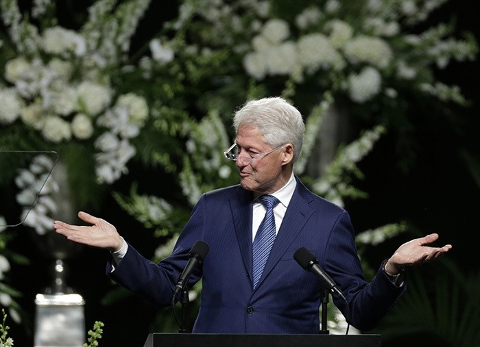 Former President Bill Clinton delivers a eulogy during Muhammad Ali's memorial service, Friday, June 10, 2016, in Louisville, Ky. (AP Photo)
