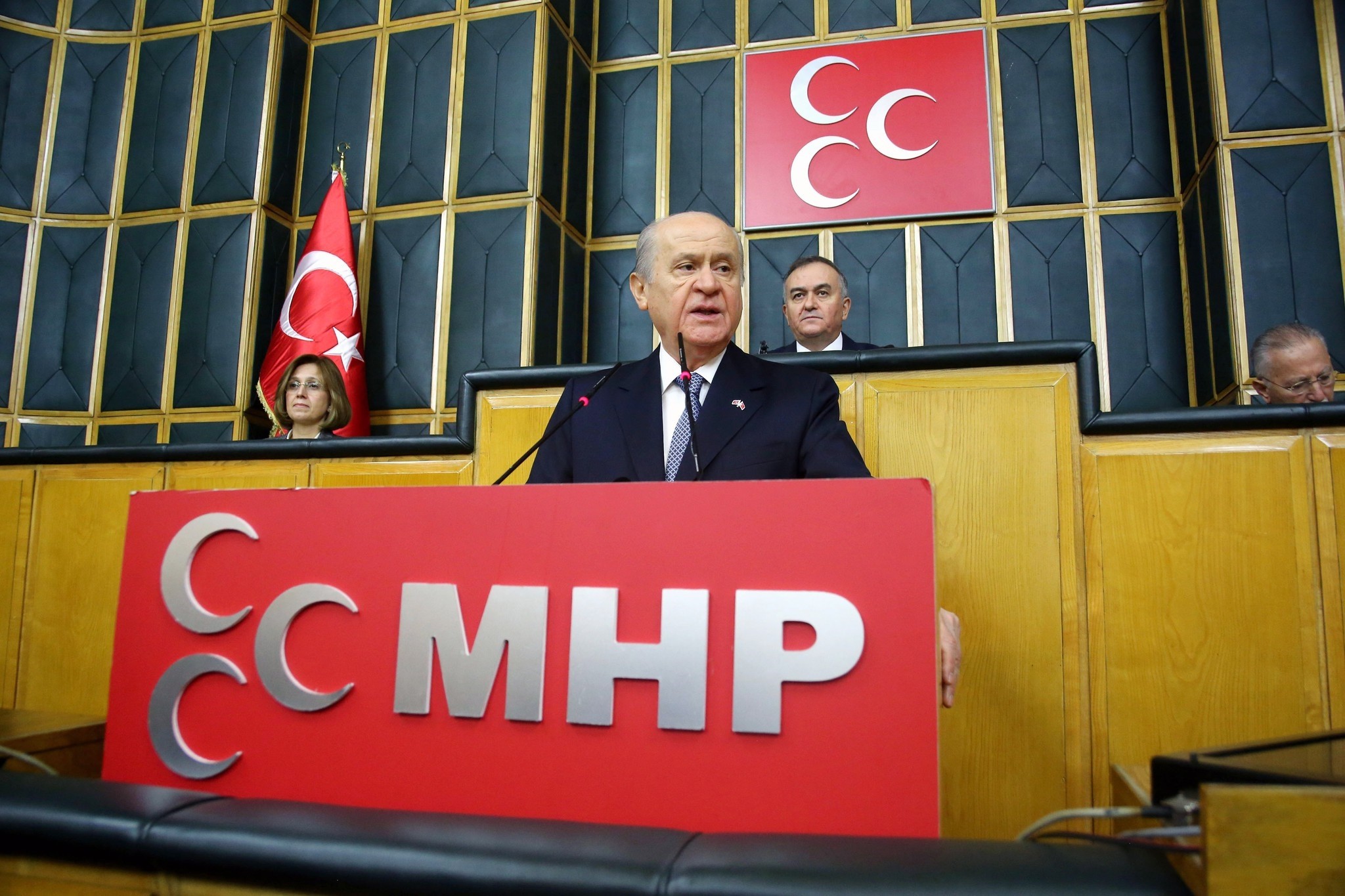 Nationalist Movement Party (MHP) Chairman Devlet Bahu00e7eli speaks at his party group meeting in Ankara. (IHA Photo) 