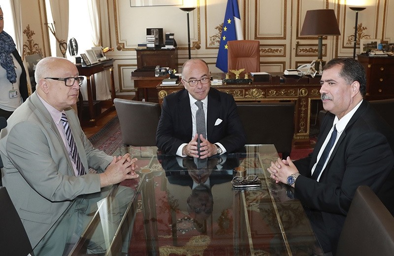 France's Minister of the Interior Bernard Cazeneuve (C) meets with Vice President of the French Muslim council CFCM Abdallah Zekri (L) and CFCM Head Anouar Kbibech (R) at the Ministry of the Interior on August 1, 2016  (AFP Photo)