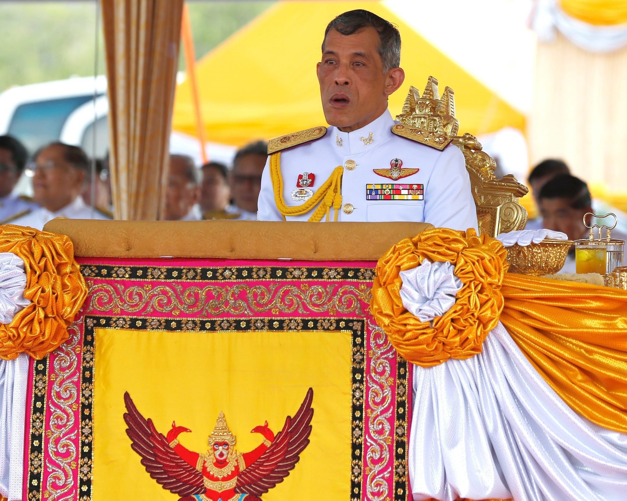 Thai Crown Prince Maha Vajiralongkorn presiding over the Royal Ploughing ceremony at Sanam Luang in Bangkok, Thailand. (EPA Photo)