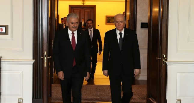  Prime Minister Binali Yu0131ldu0131ru0131m (L) and opposition Nationalist Movement Party (MHP) leader Devlet Bahu00e7eli came together on Thursday in Ankara.