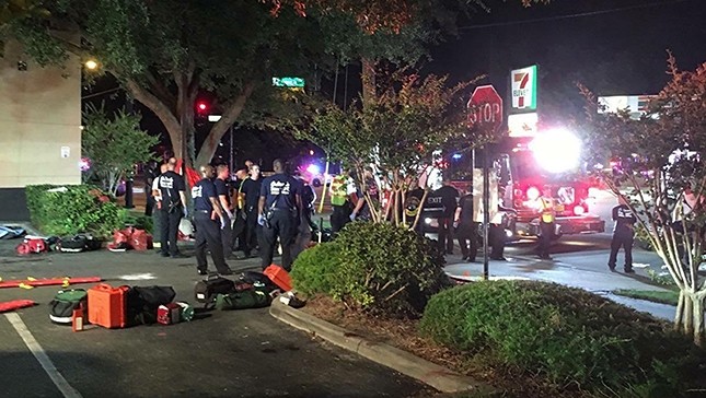 A handout photograph made available by Univision Florida Central showing a view of the general scene of a shooting at Pulse Nightclub in Orlando, Florida, USA, 12 June 2016. (Via EPA)