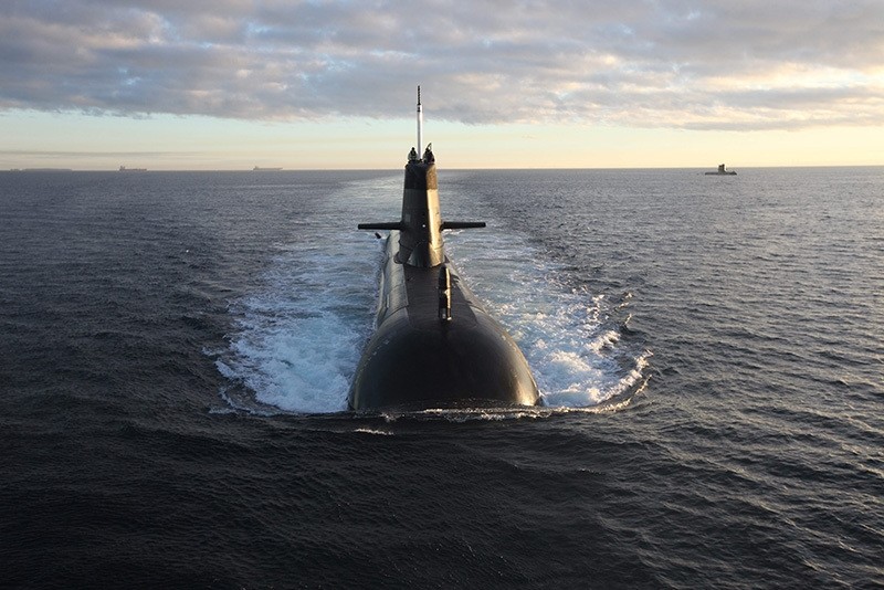 This file photo dated July 25, 2015, shows Royal Australian Navy (RAN) Collins Class submarines exercising off the West Australian coast.