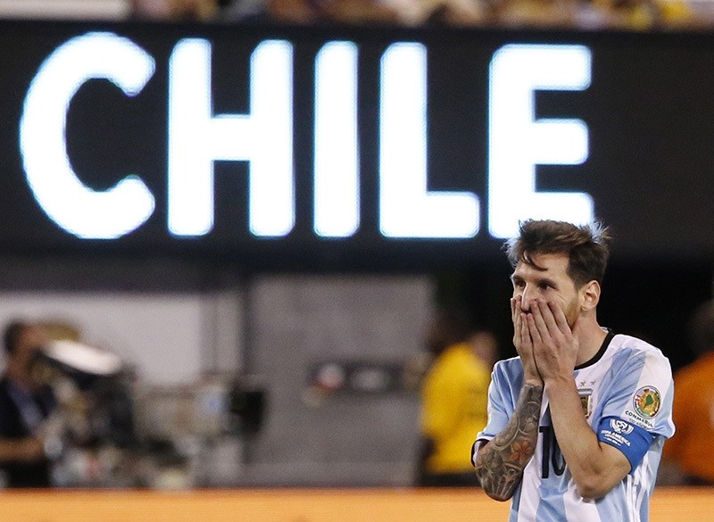 Argentina midfielder Lionel Messi reacts during extra time against Chile during their COPA America Centenario USA 2016 Cup final match (EPA)