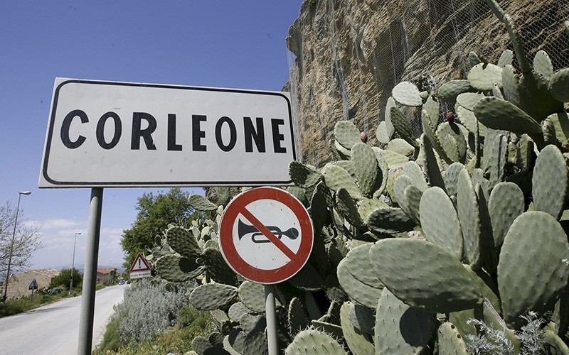In this file photo taken on April 12, 2006, a road sign announces the town of Corleone, Italy (AP Photo)