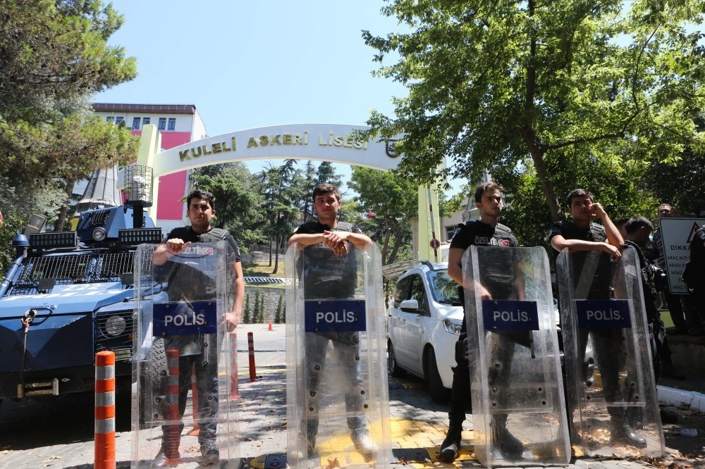 Police officers on duty in front of Kuleli Mlilitary High School on July 16 after the failed coup attempt.