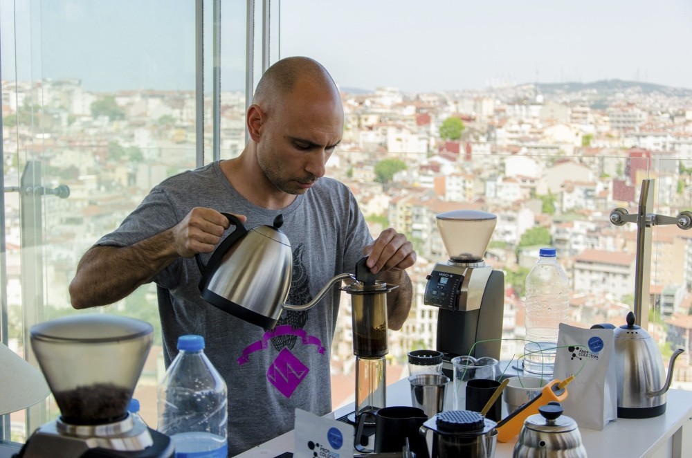 The elegant hotel rooftop overlooking the Bosporus was transformed into a laboratory as the competitors weighed their beans on miniature scales, ground them to the right coarseness and finally extracted a perfect blend of tang and acidity into a cup.