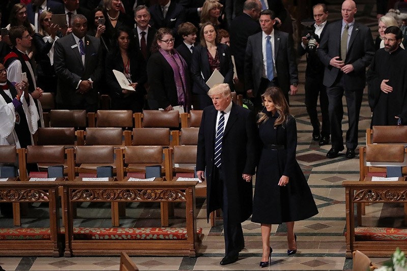 U.S. President Donald Trump and First Lady Melania Trump arrive to a church service at the National Cathedral in Washington, U.S., January 21, 2017. (Reuters Photo)