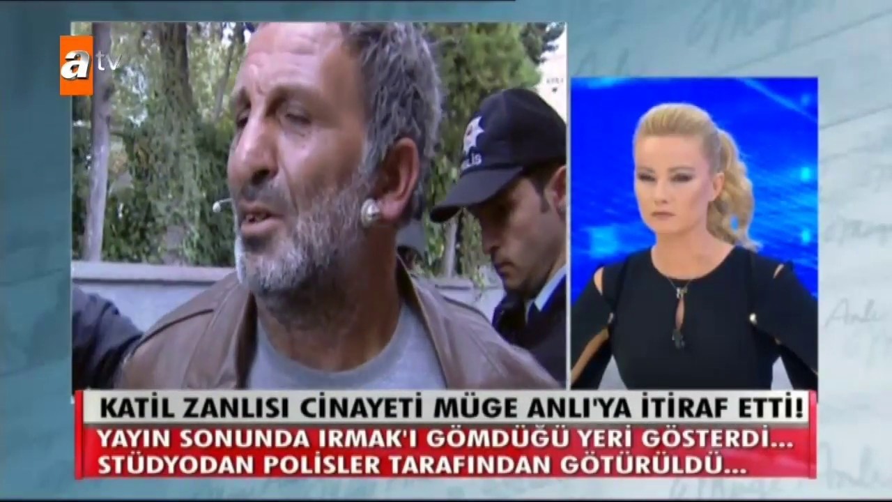 Himmet Aktu00fcrk (L), who raped and killed Irmak Kupal, confessed his crime on a daily TV program broadcasted on channel ATV and hosted by investigative journalist Mu00fcge Anlu0131 (R).