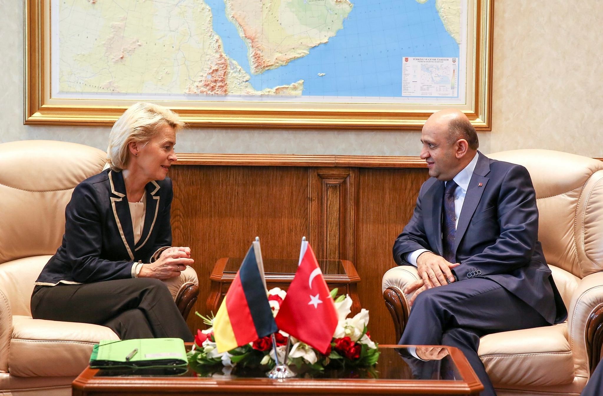 Turkish Defense Minister Fikri Isik (R) meets German Defense Minister Ursula von der Leyen (L) at Turkish Defense Ministry in Ankara, Turkey on July 1, 2016.  (AA Photo)