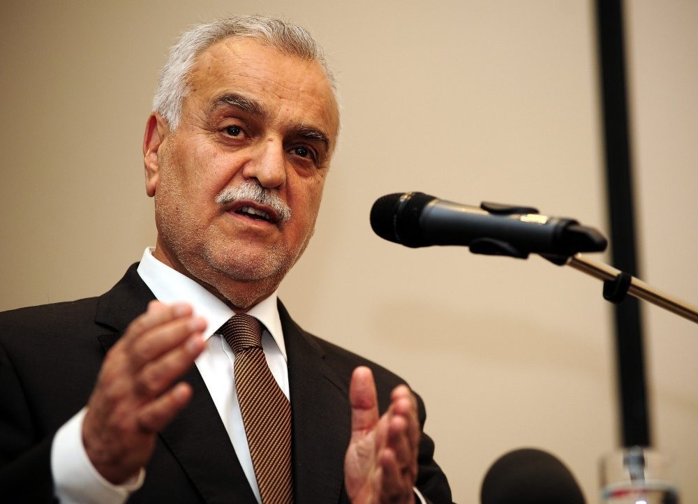Al-Hashimi speaks at a press conference in Ankara in 2014. The former Iraqi vice president had to leave his country over what he called a politically motivated trial against him.