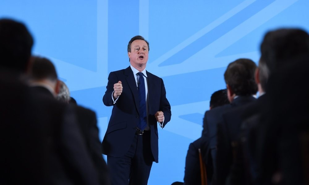 British Prime Minister, Cameron speaks to members of the World Economic Forum at Mansion House in London on May 17.
