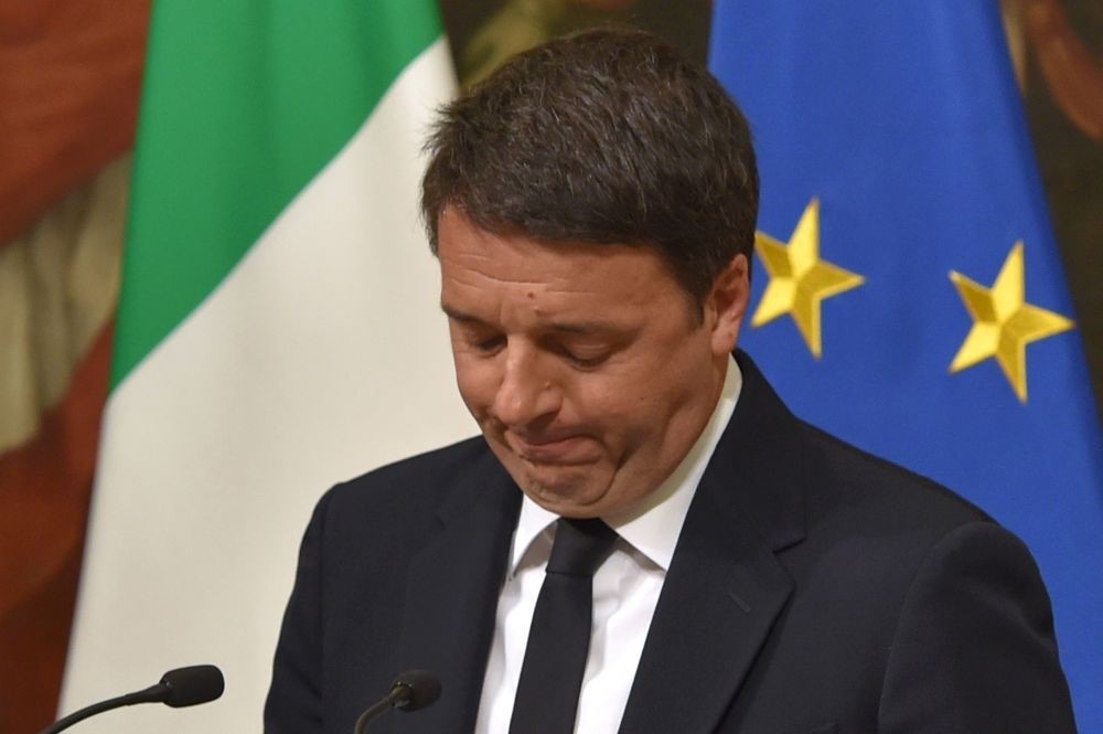 Italian PM Renzi announces his resignation during a press conference at the Palazzo Chigi following the results of the vote for a referendum on constitutional reform Dec. 5.