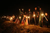 Circassian community members light fires on the beach of a village in Kocaeli in the northwest, one of the first places they settled in Turkey after the exile, to remember the anniversary of the exile.