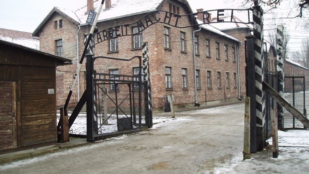 The famous ,Work sets you free, sign is seen at the entrance of the Auschwitz concentration camp where Jews were tortured and killed by the Nazi Germany.