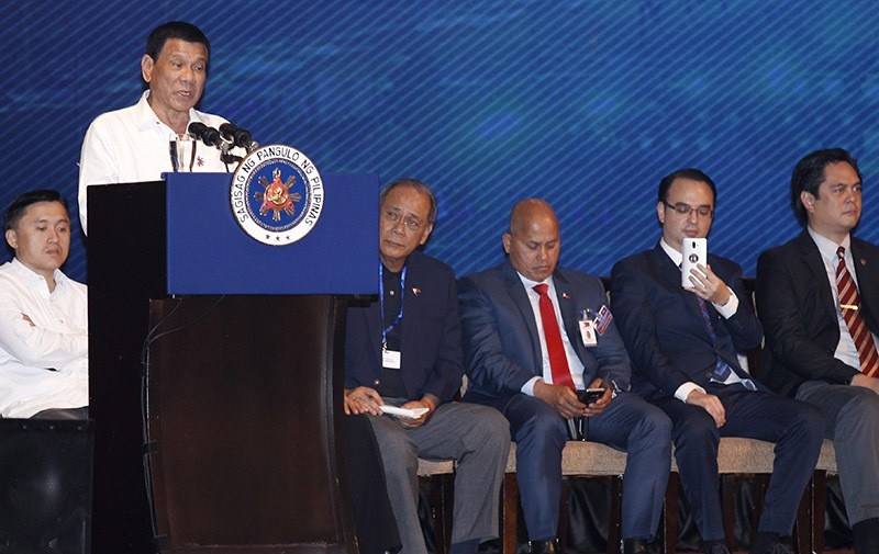 Filipino President Rodrigo Duterte speaks during a meeting with Filipino community in Phnom Penh, Cambodia on Dec. 13, 2016. (EPA Photo)