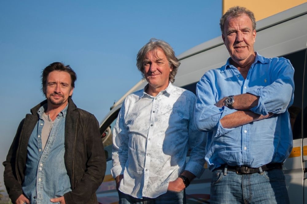 (L-R) Richard Hammond, James May and Jeremy Clarkson pose at the Ticketpro Dome in Johannesburg.