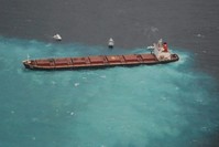 A handout photograph released by the Australian Maritime Safety Authority showing the Chinese-registered 230m-long bulk coal carrier Shen Neng 1, photographed about 70 km east of Great Keppel Island, Australia, on April 04, 2010. (EPA Photo)