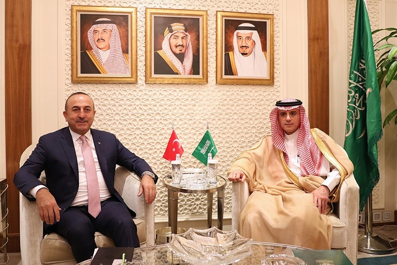 Turkish FM u00c7avuu015fou011flu (L) met with his Saudi counterpart al-Jubeir in Saudi Foreign Ministry in Riyadh, Oct. 13, 2016. (AA Photo)