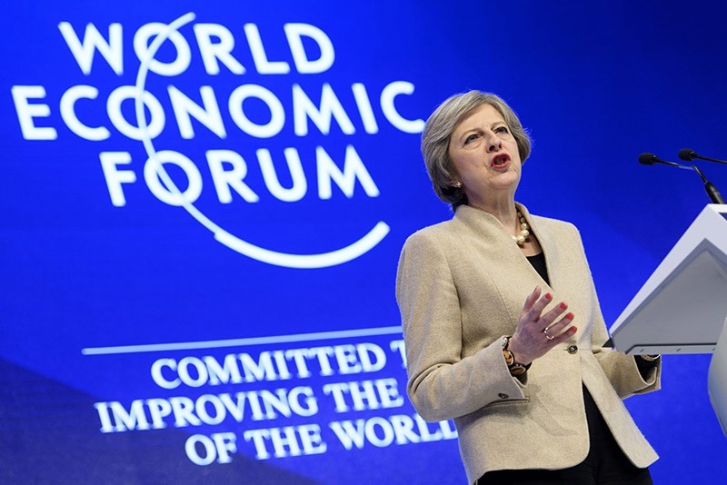 Britain's Prime Minister Theresa May speaks during a plenary session in the Congress Hall at the 47th Annual Meeting of the World Economic Forum (WEF) in Davos (EPA Photo)