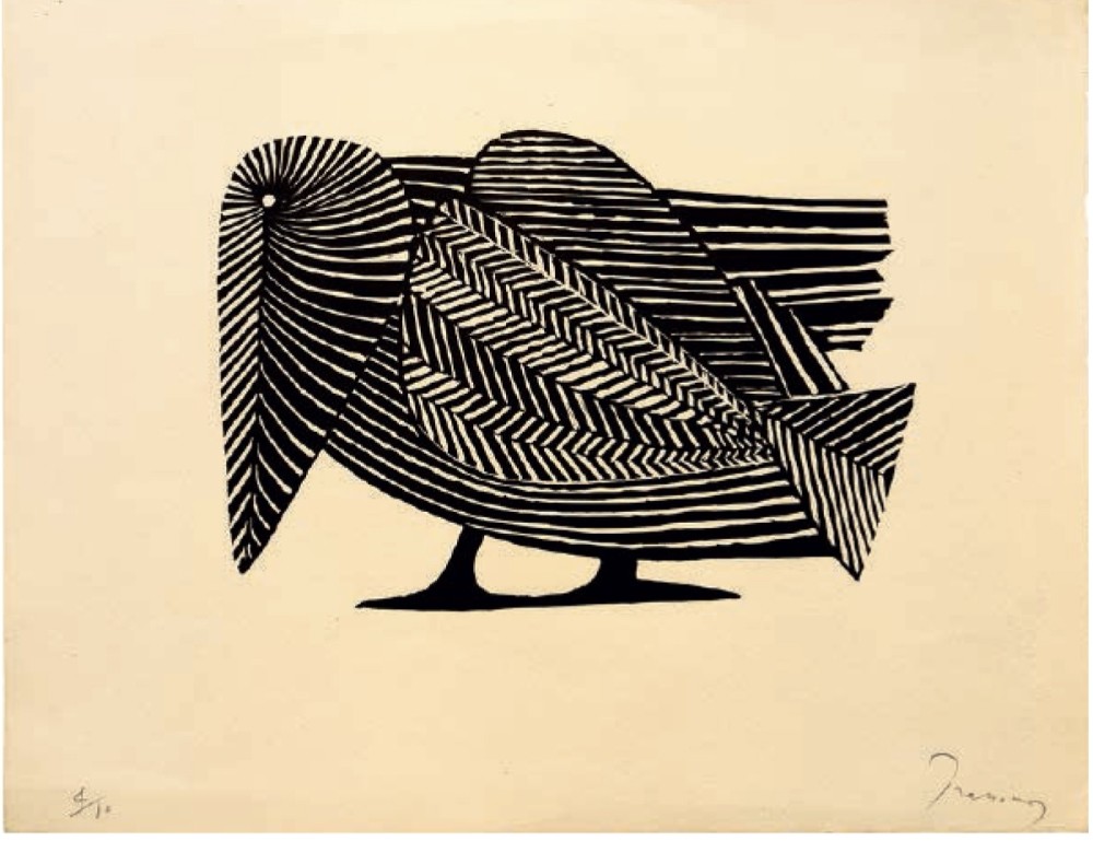 u201cThe Ravenu201d (1952) Woodcut, 28 x 36 cm.