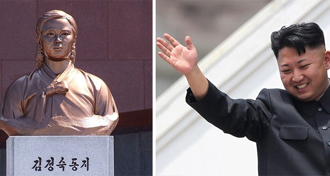 The North Korean leader of Kim Jong-un and the statue of his grandmother Kim Jong-Suk