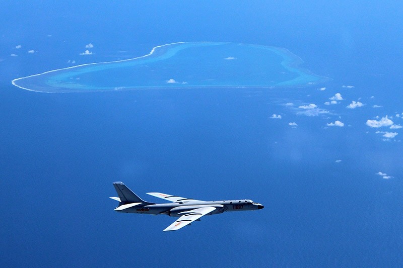 In this undated file photo a Chinese H-6K bomber patrols the islands and reefs in the South China Sea. (AP Photo)