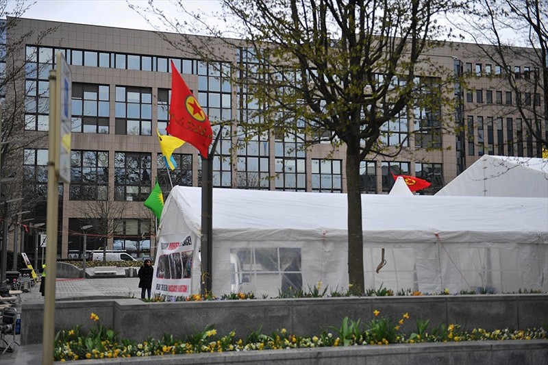 This file photo dated March 20, 2016 shows a PKK tent erected in central Brussels during migration summit between Turkey and EU. (Takvim Photo)