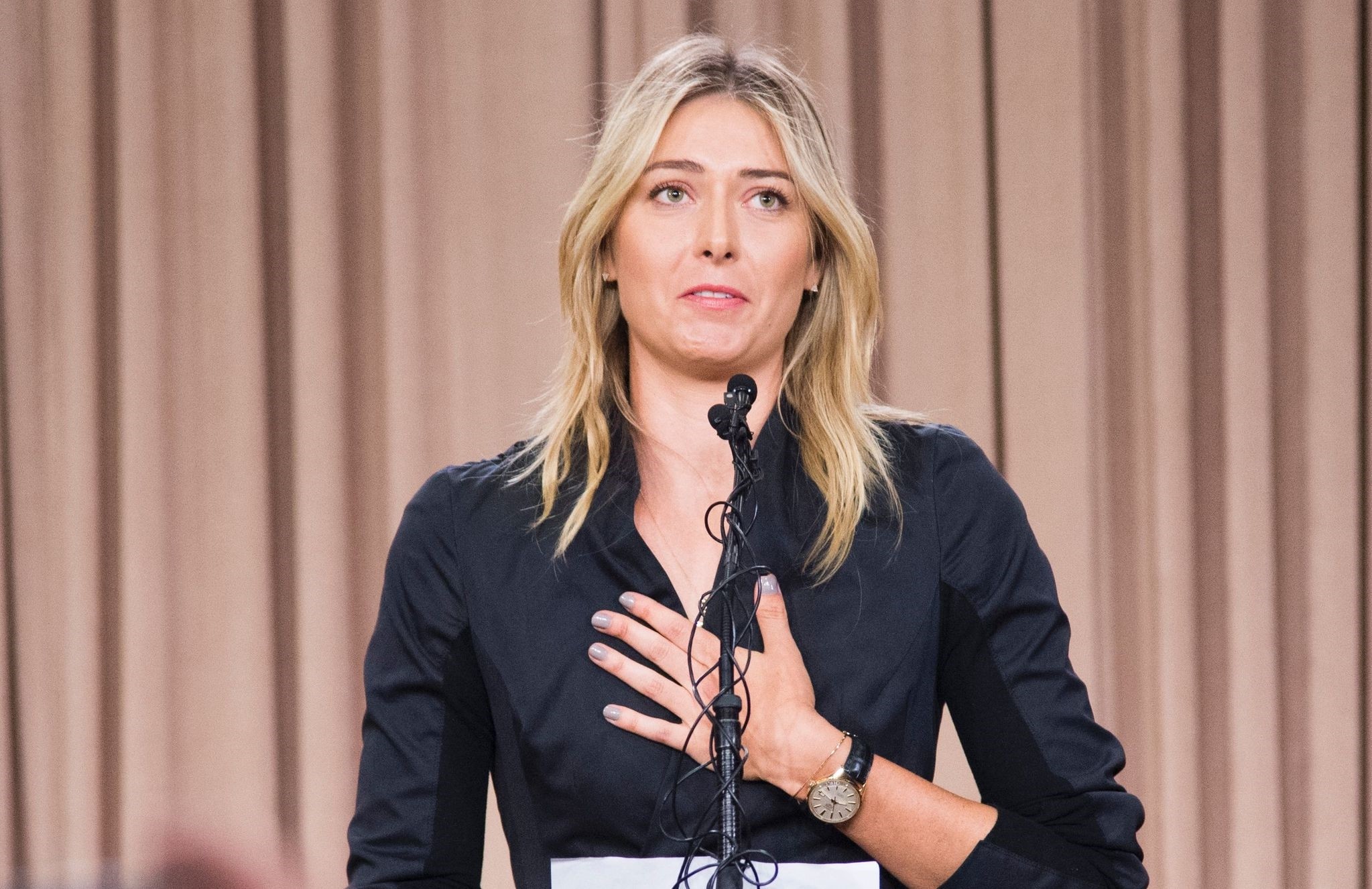 Russian tennis player Maria Sharapova speaking at a press conference in downtown Los Angeles, California, March 7, 2016. (AFP Photo)