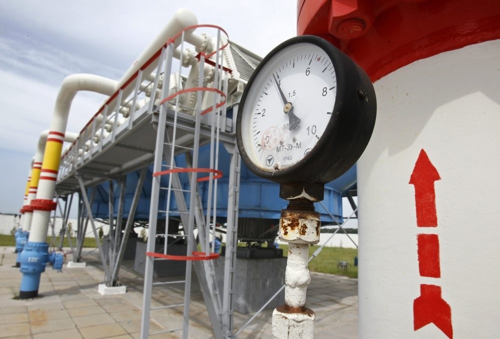 A pressure gauge is seen at an underground gas storage facility.