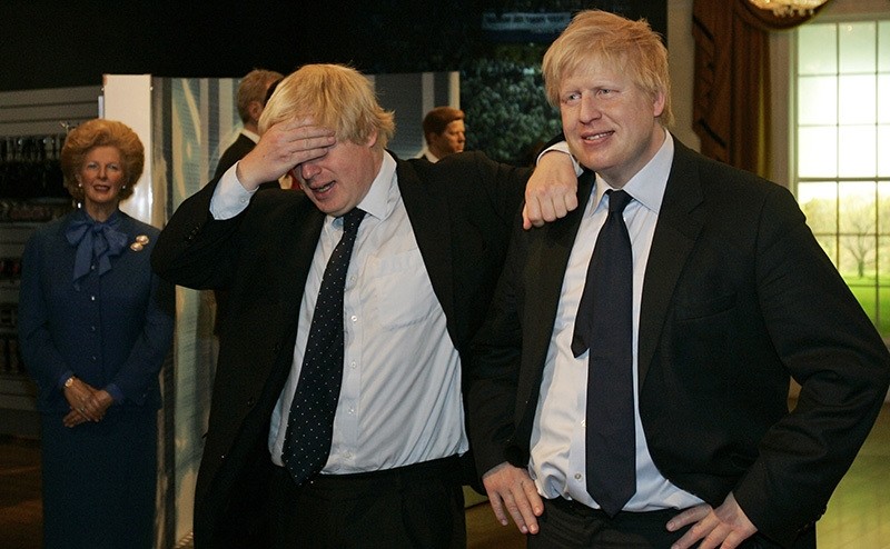 In this Tuesday, May 5, 2009 file photo, Mayor of London Boris Johnson, left, poses with a wax figure of himself at Madam Tussauds wax museum in London (AP Photo)