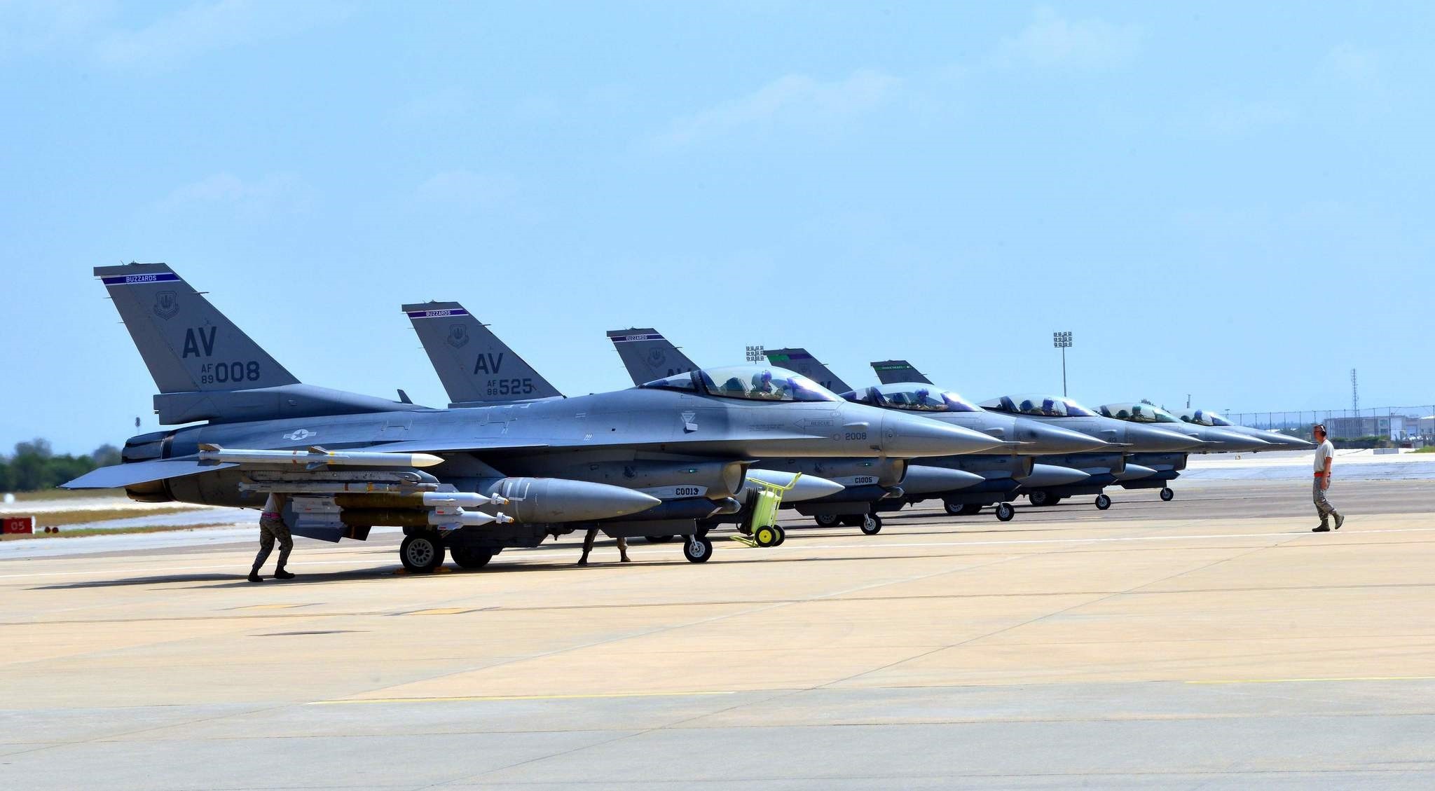 This US Air Force handout photo taken on Aug. 9, 2015 shows F-16 Fighting Falcons sitting on the tarmac at the Incirlik Air Base in Turkey.