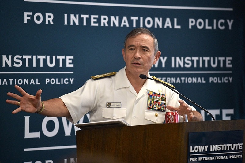 Harry Harris, head of the US Pacific Command, addresses the Lowy Institute in Sydney on Dec. 14, 2016. (AFP Photo)