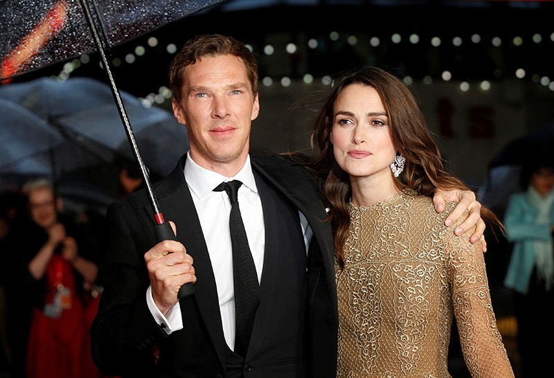 Actors Benedict Cumberbatch and Keira Knightley pose as they arrive for the European premiere of the film ,The Imitation Game,. (REUTERS Photo)