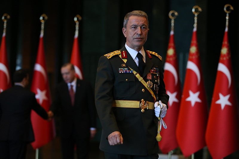 Turkish Chief of Staff Hulusi Akar is seen at the Beu015ftepe Presidential Complex in Ankara during Oct. 29 reception held by President Erdou011fan. (AA Photo)