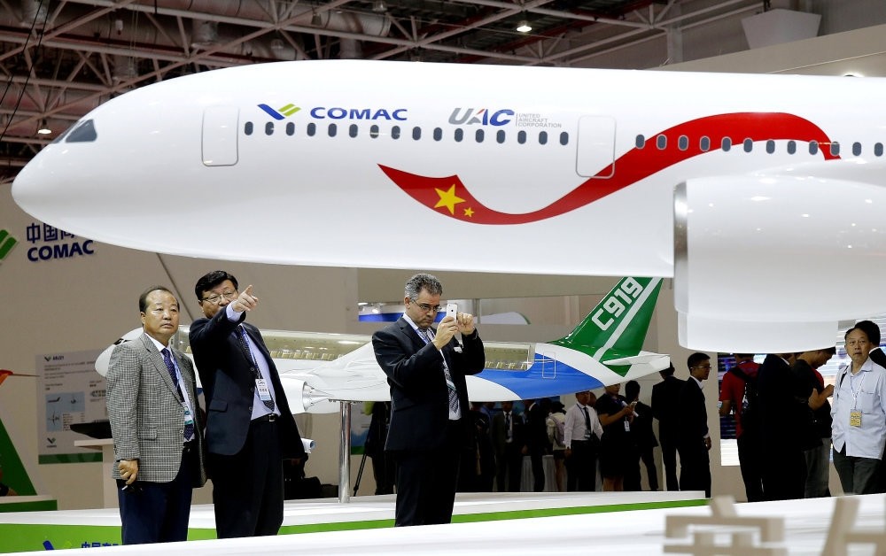 A model of a widebody jet, which is planned to be developed by Commercial Aircraft Corporation of China and Russia's United Aircraft Corporation is presented at an air show, the China International Aviation and Aerospace Exhibition.
