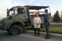 Ayu015fe Su00f6zen Usluer (L), spoke to Daily Sabahu2019s Ali u00dcnal in some targeted parts of the Presidential Complex by putschistsu2019 jets during the coup attempt.