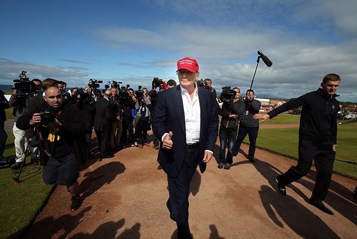 This file photo taken on July 30, 2015 shows US Republican presidential candidate Donald Trump arriving at the Women's British Open Golf Championships in Turnberry, Scotland, on July 30, 2015. (AFP Photo)
