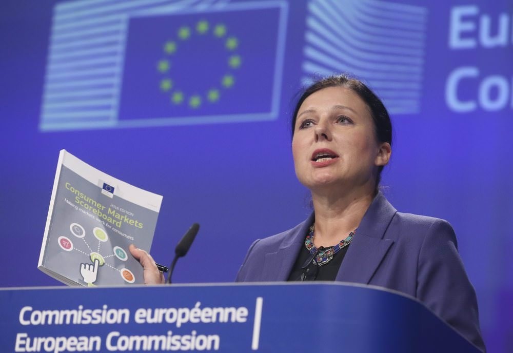 Vera Jourova, EU Commissioner for Justice, Consumers & Gender Equality, presents results of 2016 Consumer Markets Scoreboard in Brussels. Questions mainly focused on Dieselgate & Volkswagen, due to a scandal involving manipulated mission tests data.