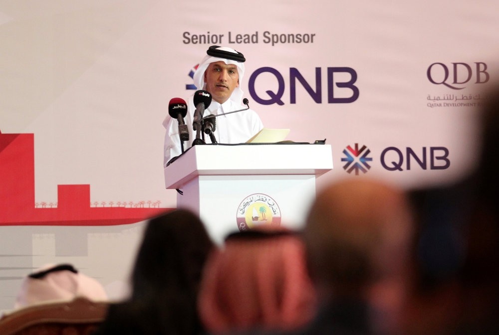 Qataru2019s finance minister Ali Sherif al-Emadi speaks during the Euromoney Qatar Conference in Doha.