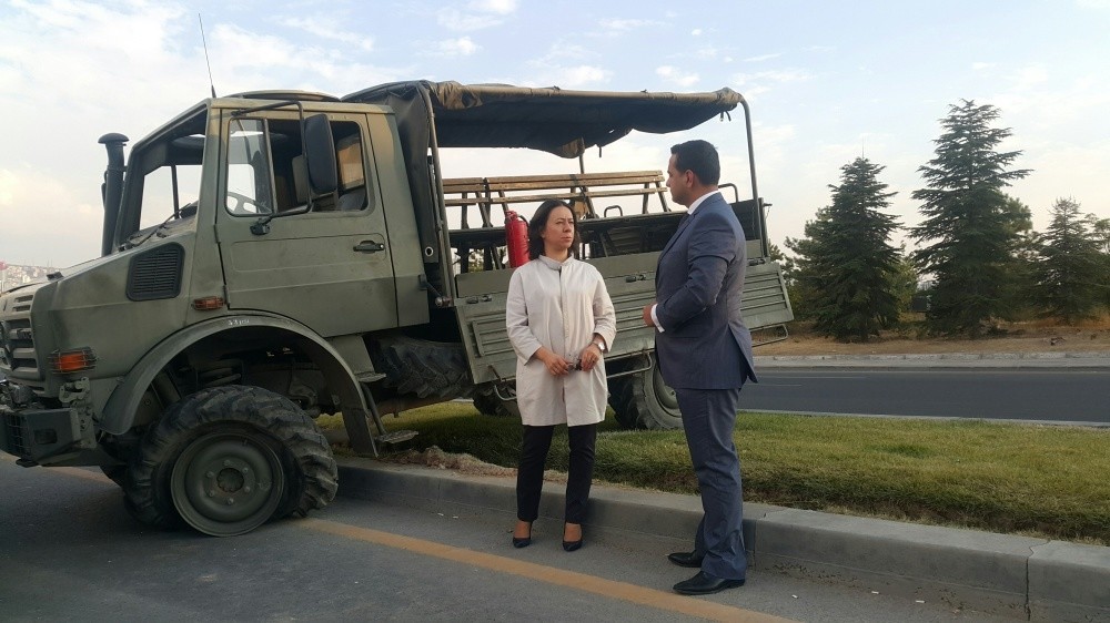 Ayu015fe Su00f6zen Usluer (L), spoke to Daily Sabahu2019s Ali u00dcnal in some targeted parts of the Presidential Complex by putschistsu2019 jets during the coup attempt.